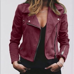 WINE RED SOLID ZIPPED DESIGN POCKET JACKET NWOT